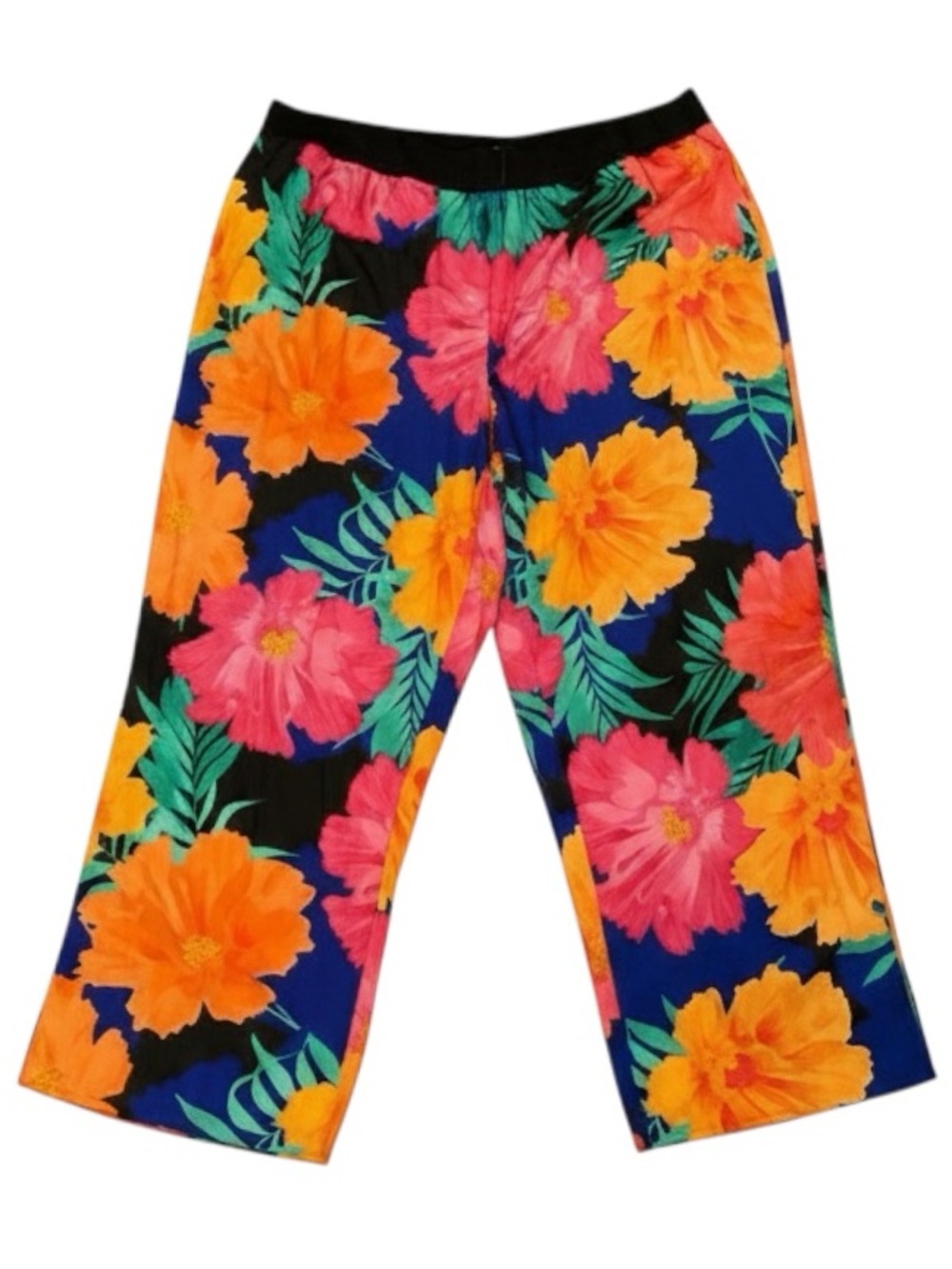 Calvin Klein 3X Tropical Floral Wide Leg Crop Pants Bright Vacation Resort